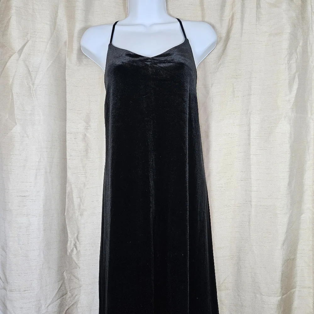 NWOT Loft black velvet halter A-line swing dress Womens Medium - Picture 6 of 9